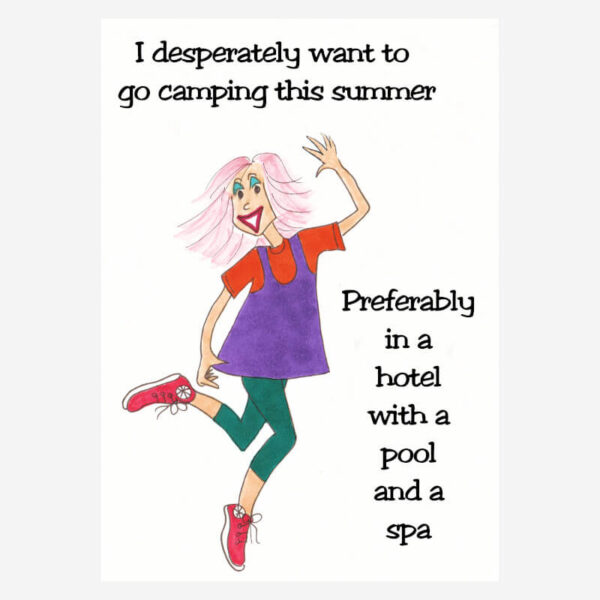 funny birthday card for women+glamping joke