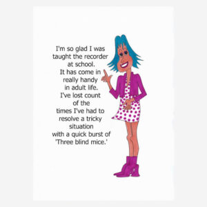 Funny birthday card about playing the recorder.
