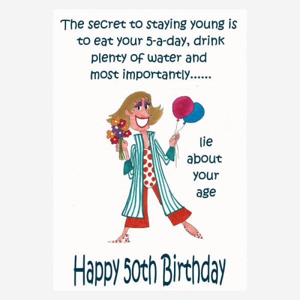 lie about your age 50th birthday card for women