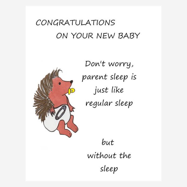 New baby congratulations card + baby hedgehog