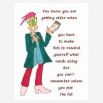 Funny birthday card with joke about making lists+memory loss
